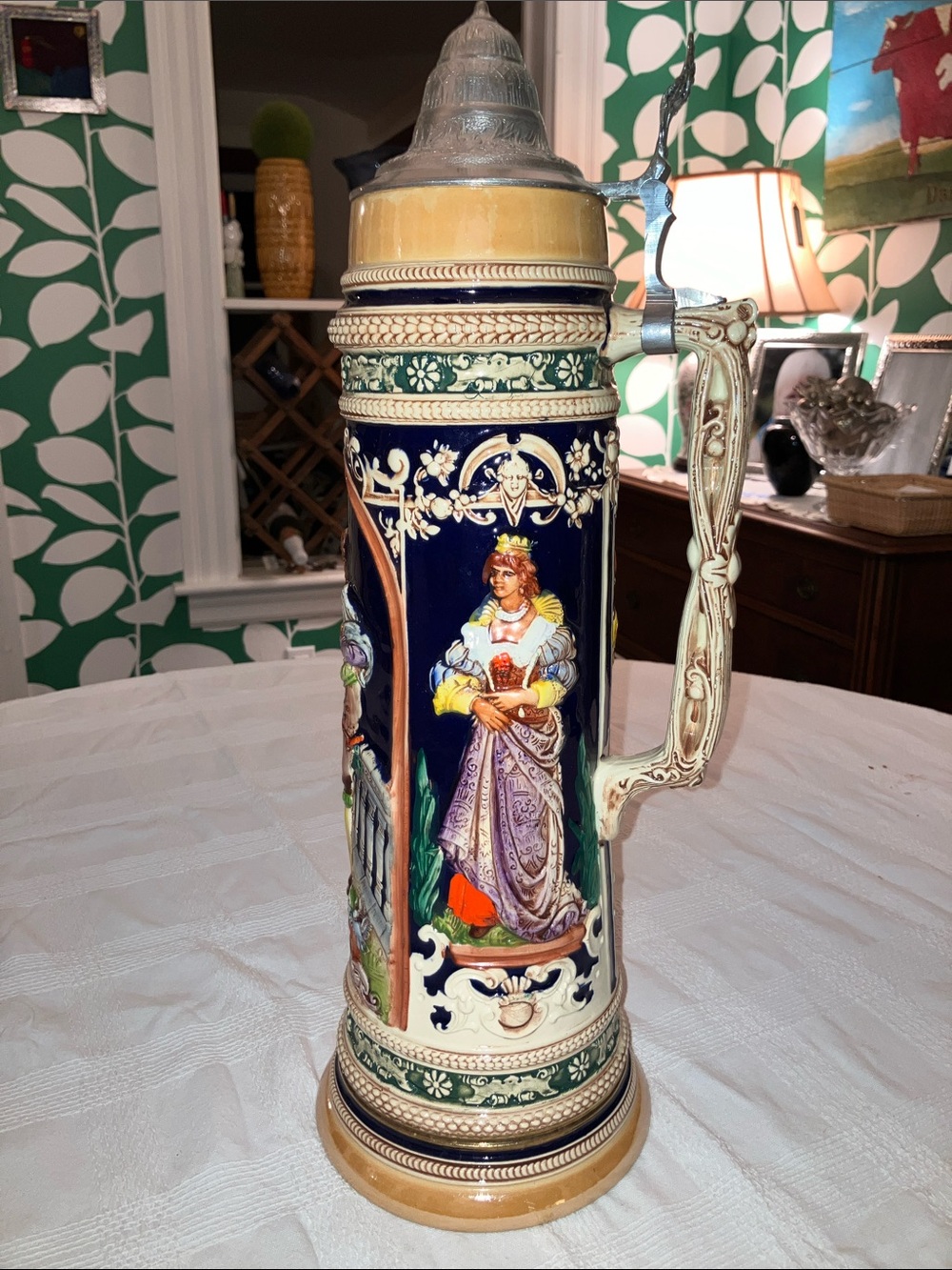 3L Vintage Gerz German Ceramic Beer Stein, 19” H, 6-1/4” Dia.